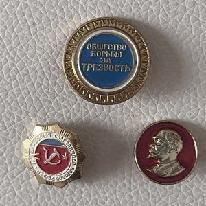 SOVIET UNION USSR Lot of Three (3) Pins - LENIN; SOBRIETY; SUMMER GAMES